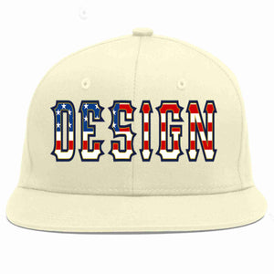 Custom Cream Vintage USA Flag-Gold Flat Eaves Sport Baseball Cap Design for Men/Women/Youth