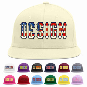 Custom Cream Vintage USA Flag-Gold Flat Eaves Sport Baseball Cap Design for Men/Women/Youth