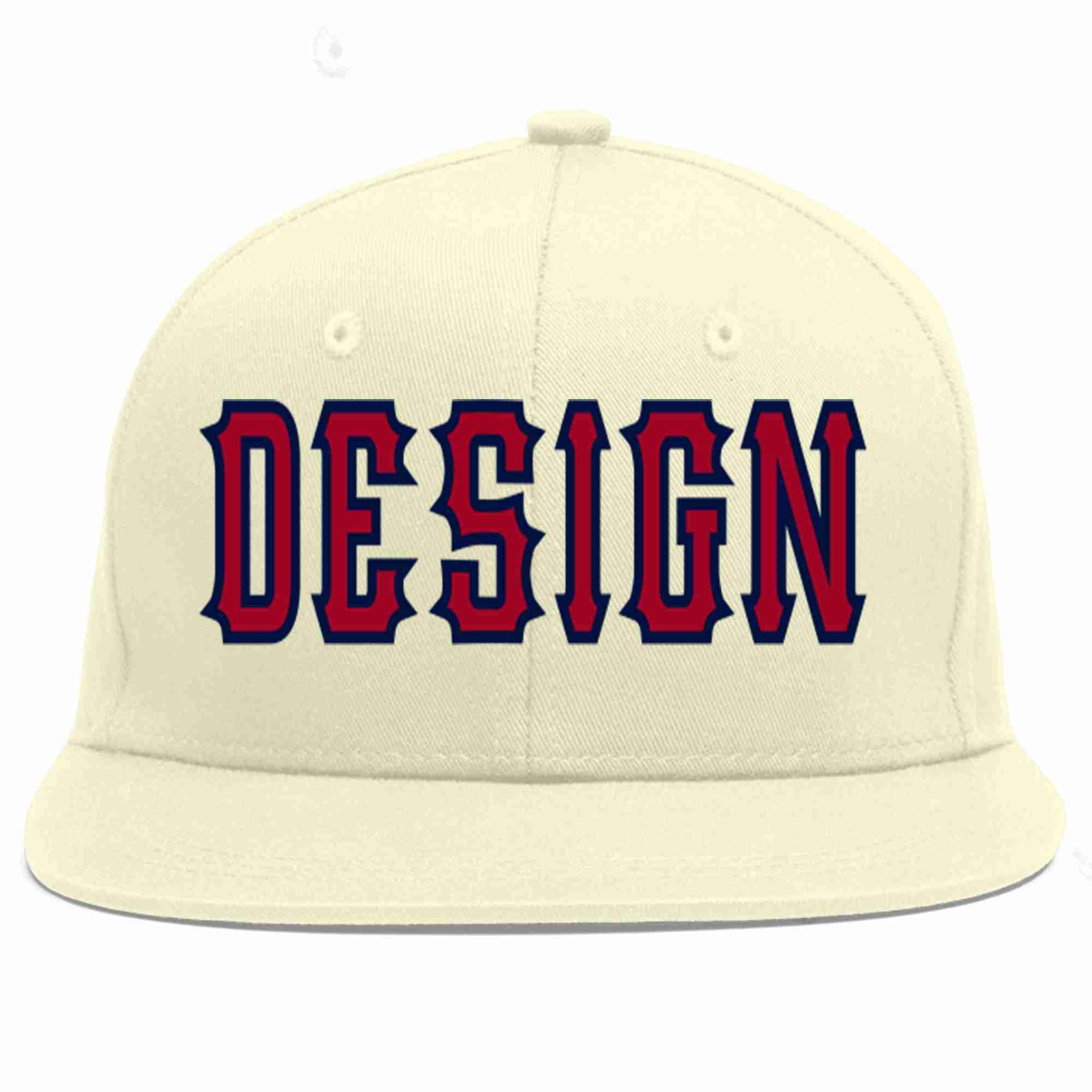 Custom Cream Red-Navy Flat Eaves Sport Baseball Cap Design for Men/Women/Youth