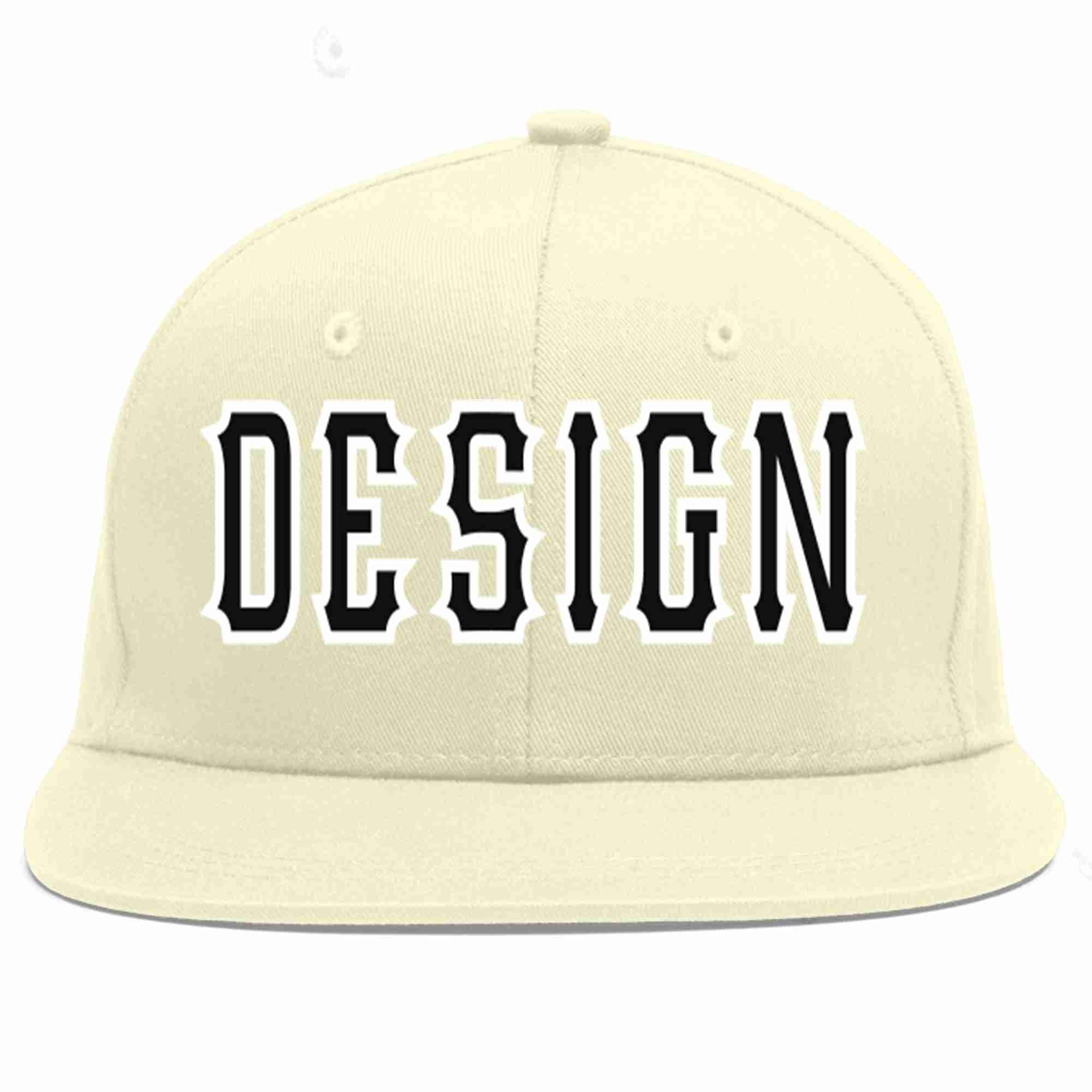 Custom Cream Black-White Flat Eaves Sport Baseball Cap Design for Men/Women/Youth