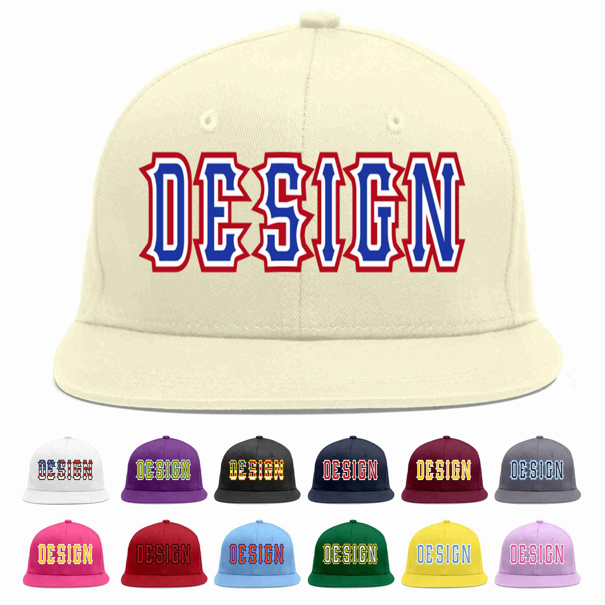 Custom Cream Royal-White Flat Eaves Sport Baseball Cap Design for Men/Women/Youth