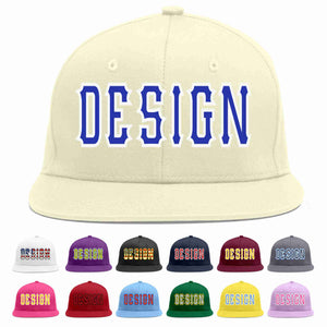 Custom Cream Royal-White Flat Eaves Sport Baseball Cap Design for Men/Women/Youth