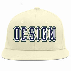 Conception personnalisée de casquette de baseball de sport à avant-toit plat bleu marine-blanc crème pour hommes/femmes/jeunes