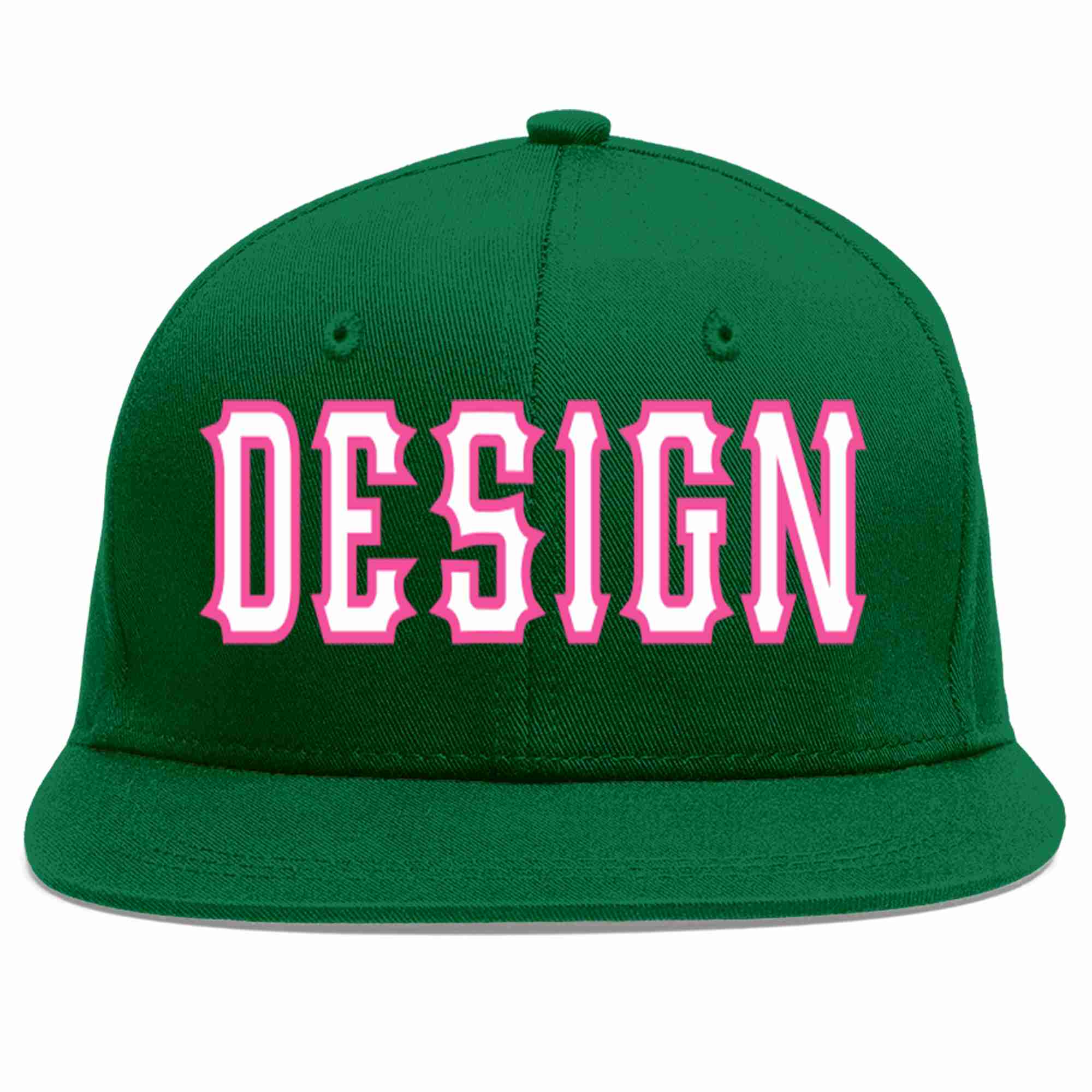 Custom Green White-Pink Flat Eaves Sport Baseball Cap Design for Men/Women/Youth