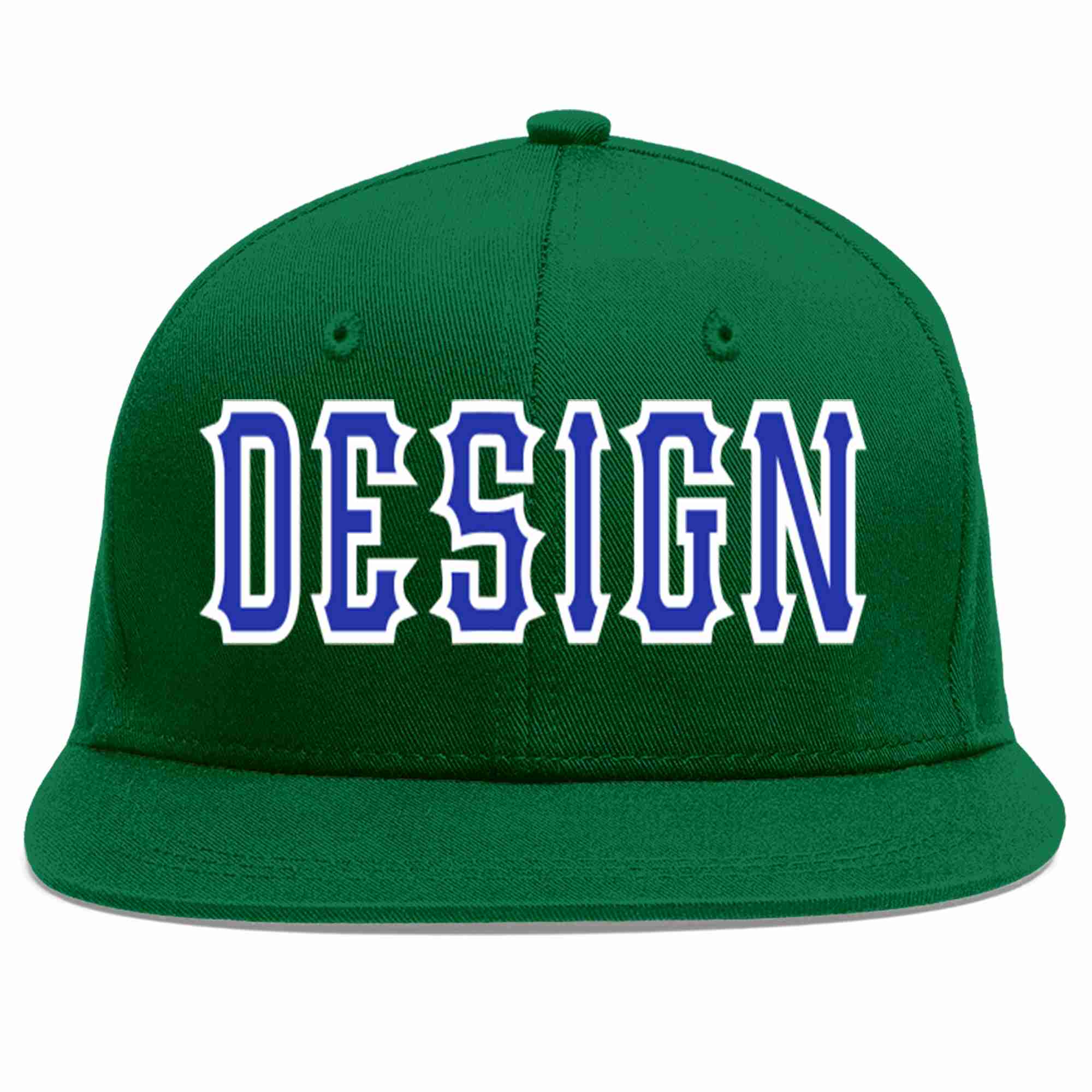 Conception personnalisée de casquette de baseball de sport à avant-toit plat vert Royal-blanc pour hommes/femmes/jeunes