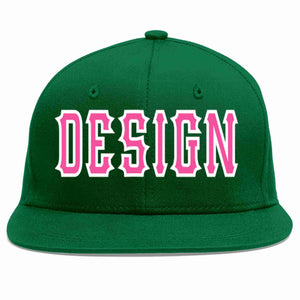 Conception personnalisée de casquette de baseball de sport à avant-toit plat vert rose-blanc pour hommes/femmes/jeunes