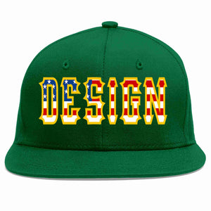 Custom Green Vintage USA Flag-Gold Flat Eaves Sport Baseball Cap Design for Men/Women/Youth