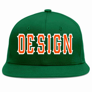 Conception personnalisée de casquette de baseball de sport à avant-toit plat vert orange-blanc pour hommes/femmes/jeunes