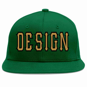 Conception personnalisée de casquette de baseball de sport à avant-toit plat vert vieux or-noir pour hommes/femmes/jeunes