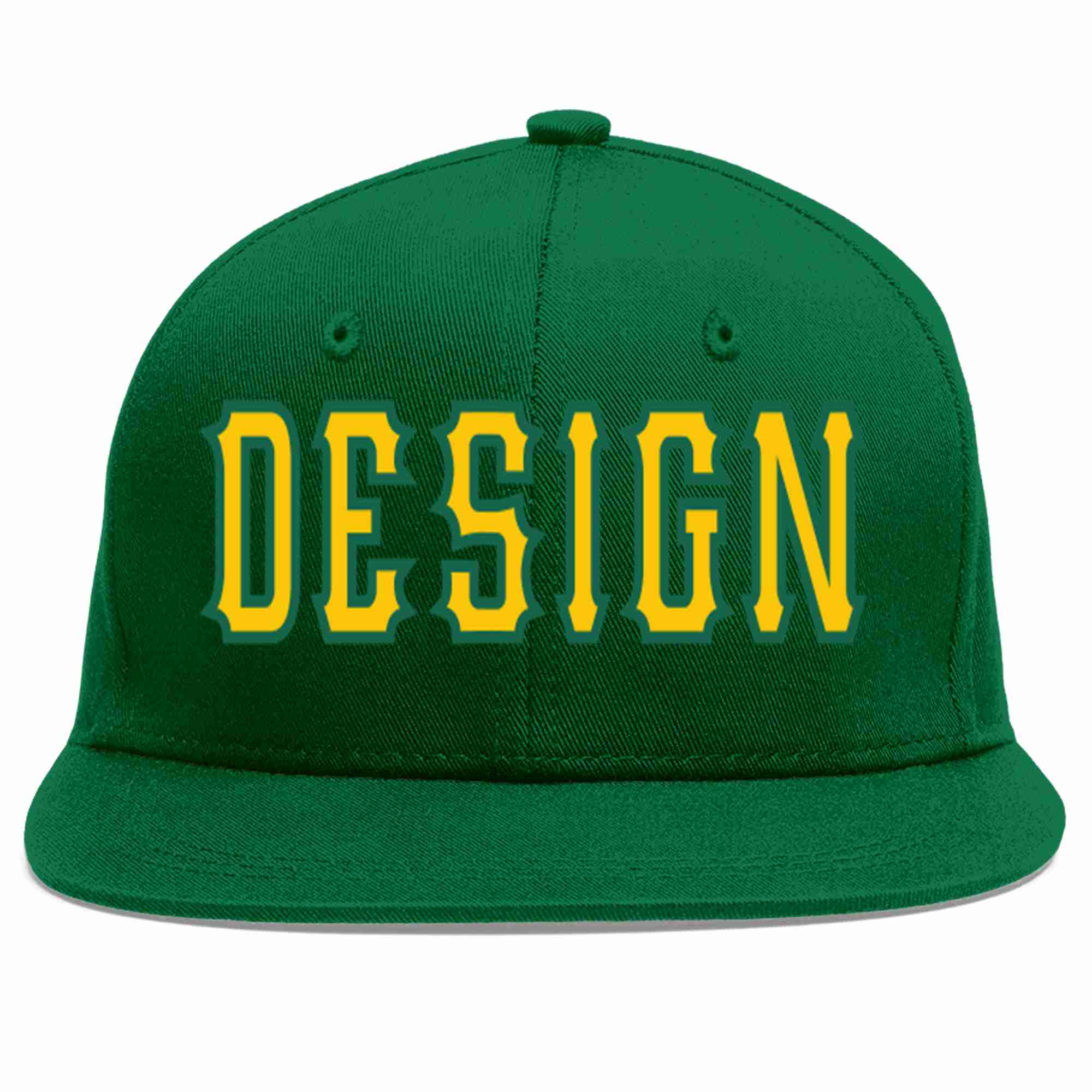 Custom Green Gold-Kelly Green Flat Eaves Sport Baseball Cap Design for Men/Women/Youth