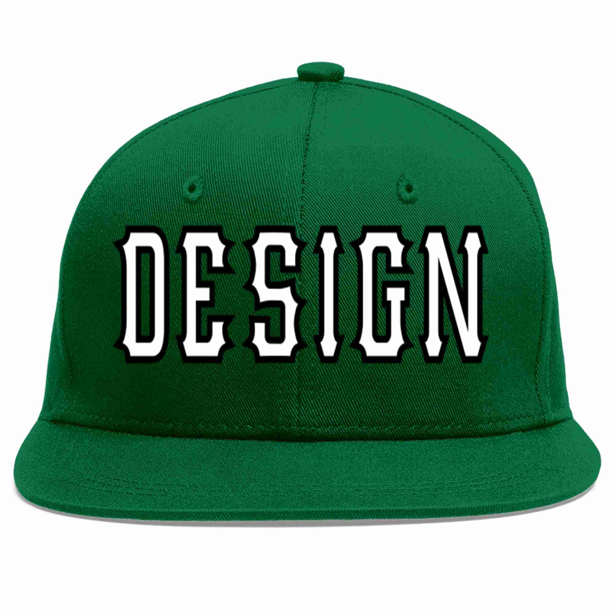 Conception personnalisée de casquette de baseball de sport à avant-toit plat vert blanc-noir pour hommes/femmes/jeunes