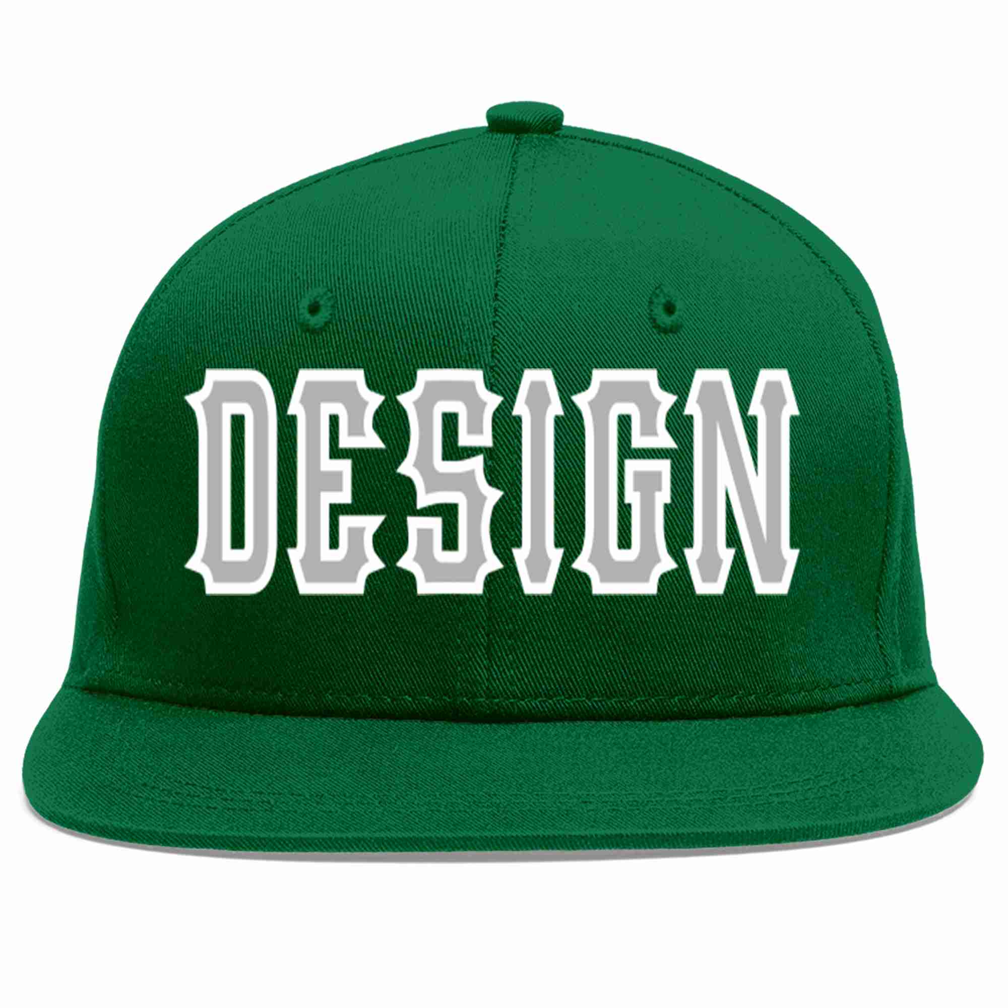 Custom Green Gray-White Flat Eaves Sport Baseball Cap Design for Men/Women/Youth