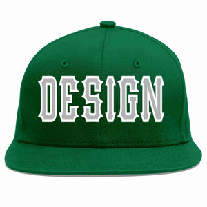 Conception personnalisée de casquette de baseball de sport à avant-toit plat vert gris-blanc pour hommes/femmes/jeunes