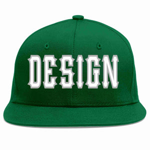 Custom Green White-Gray Flat Eaves Sport Baseball Cap Design for Men/Women/Youth