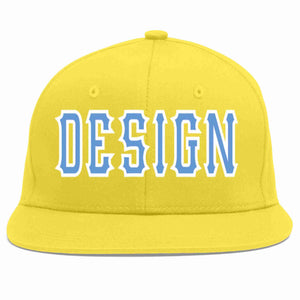 Custom Light Gold Light Blue-White Flat Eaves Sport Baseball Cap Design for Men/Women/Youth