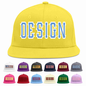 Custom Light Gold Light Blue-White Flat Eaves Sport Baseball Cap Design for Men/Women/Youth