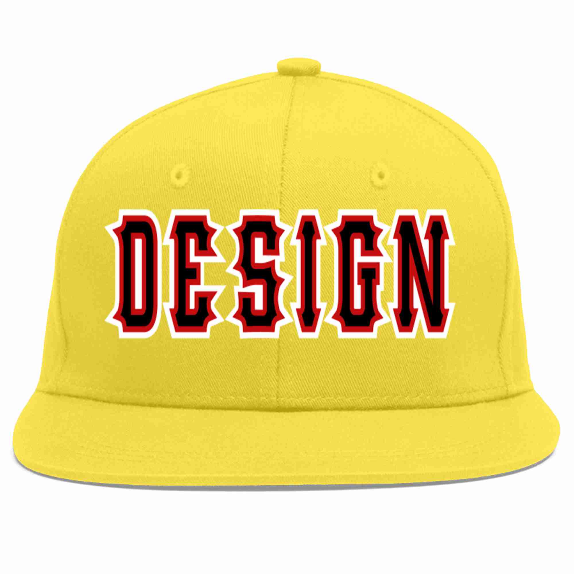 Custom Light Gold Black-Red Flat Eaves Sport Baseball Cap Design for Men/Women/Youth