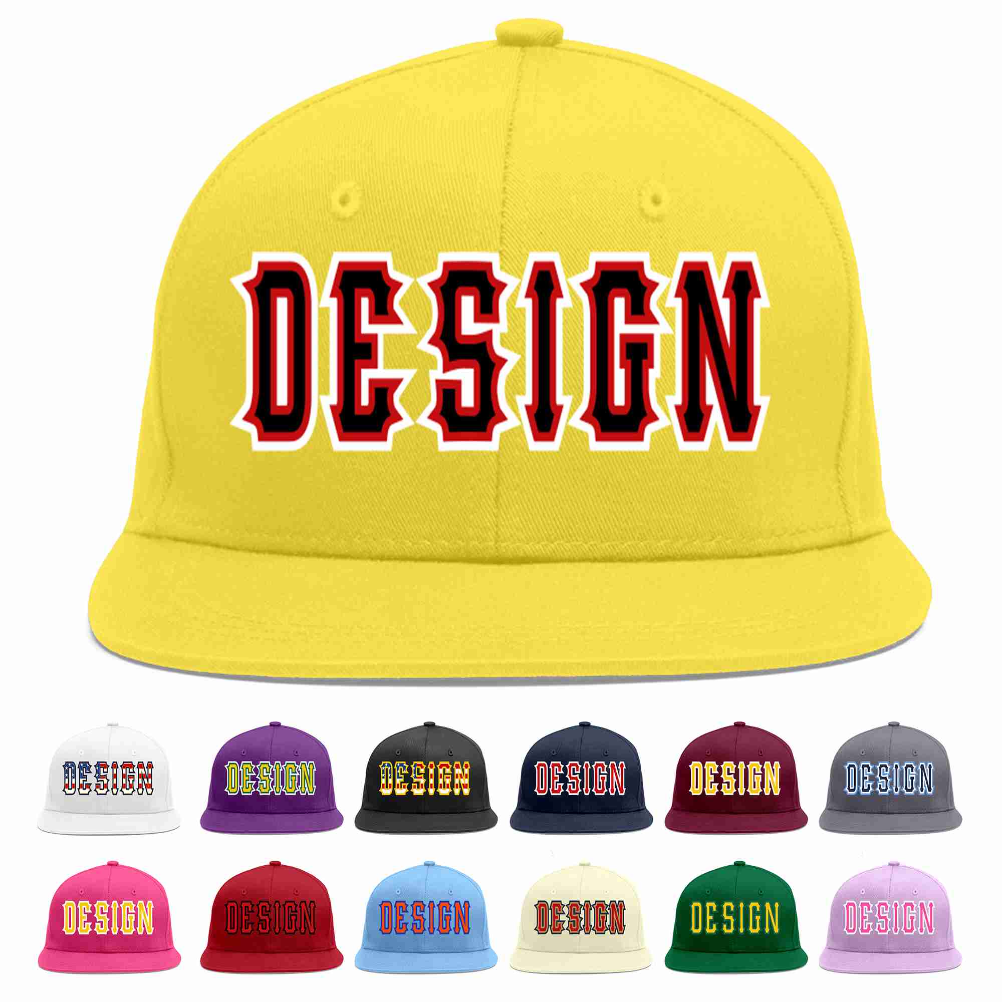 Custom Light Gold Black-Red Flat Eaves Sport Baseball Cap Design for Men/Women/Youth