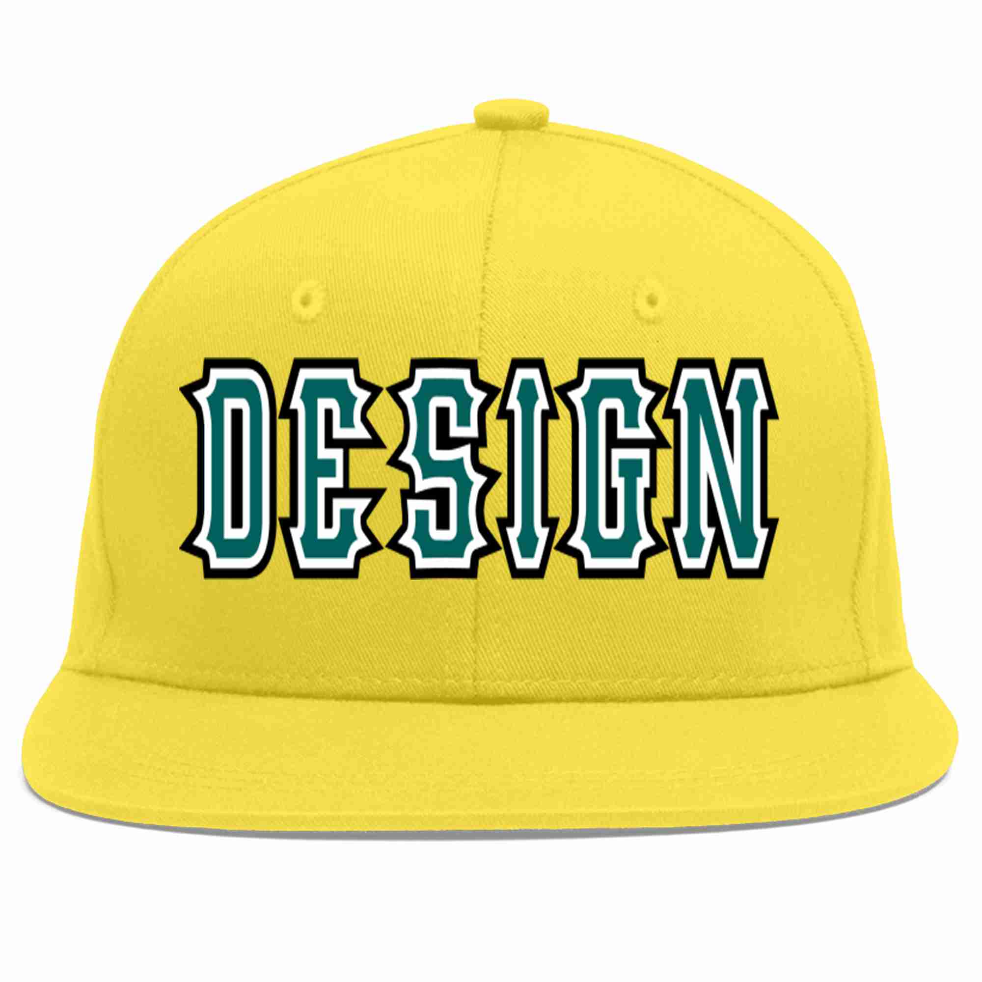 Custom Light Gold Aqua-White Flat Eaves Sport Baseball Cap Design for Men/Women/Youth