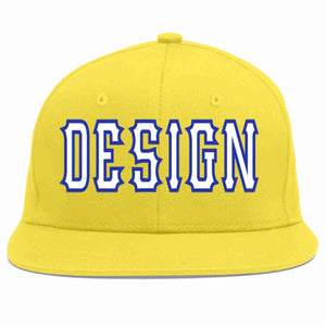 Custom Light Gold White-Royal Flat Eaves Sport Baseball Cap Design for Men/Women/Youth