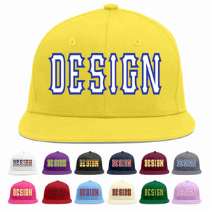 Custom Light Gold White-Royal Flat Eaves Sport Baseball Cap Design for Men/Women/Youth