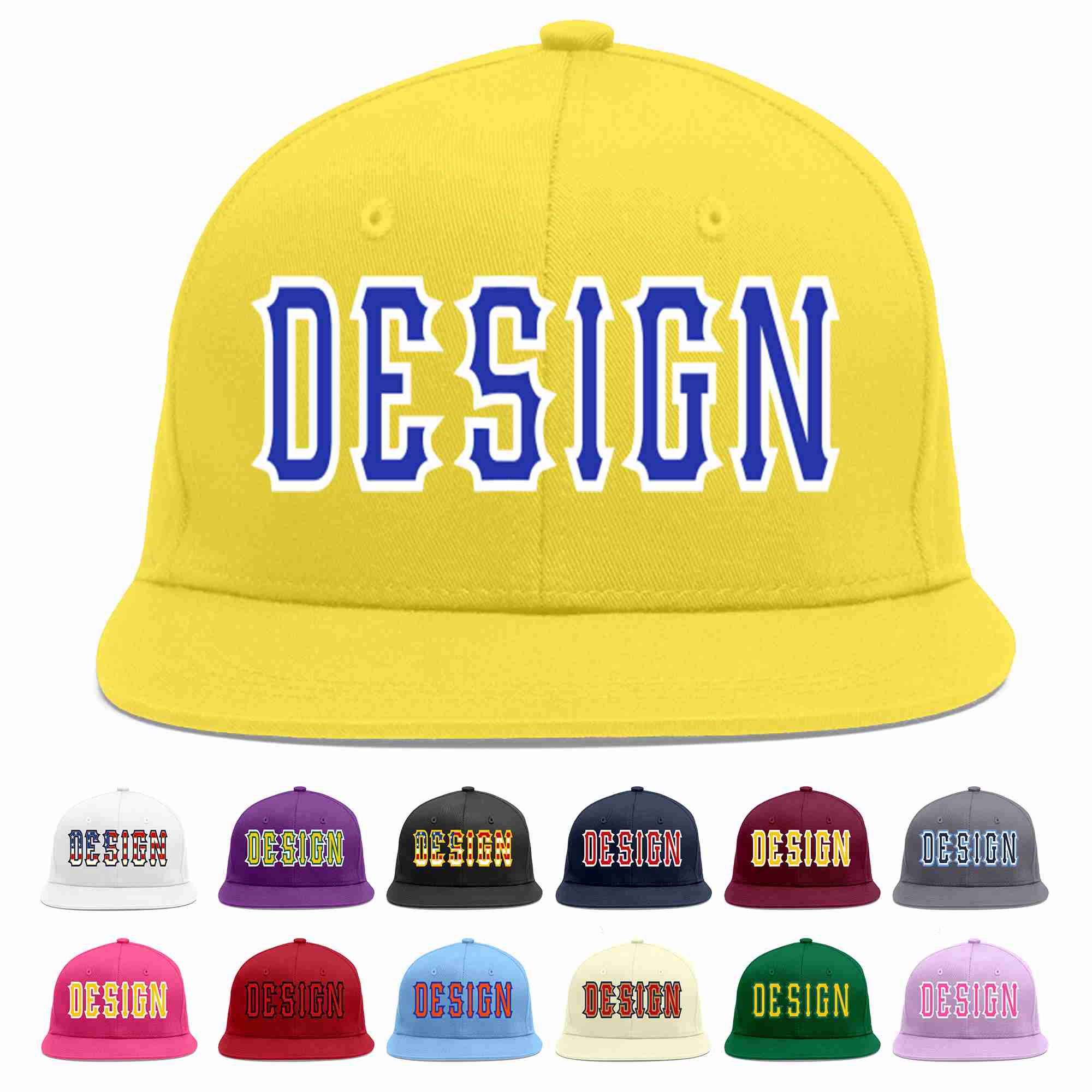 Custom Light Gold Royal-White Flat Eaves Sport Baseball Cap Design for Men/Women/Youth