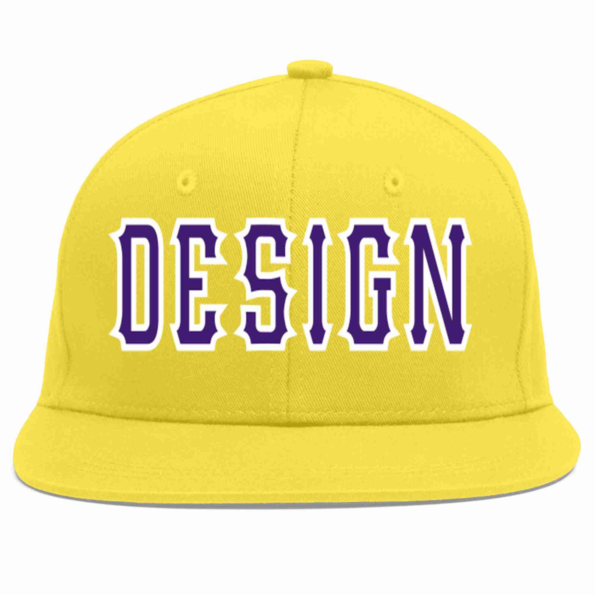 Custom Light Gold purple-White Flat Eaves Sport Baseball Cap Design for Men/Women/Youth