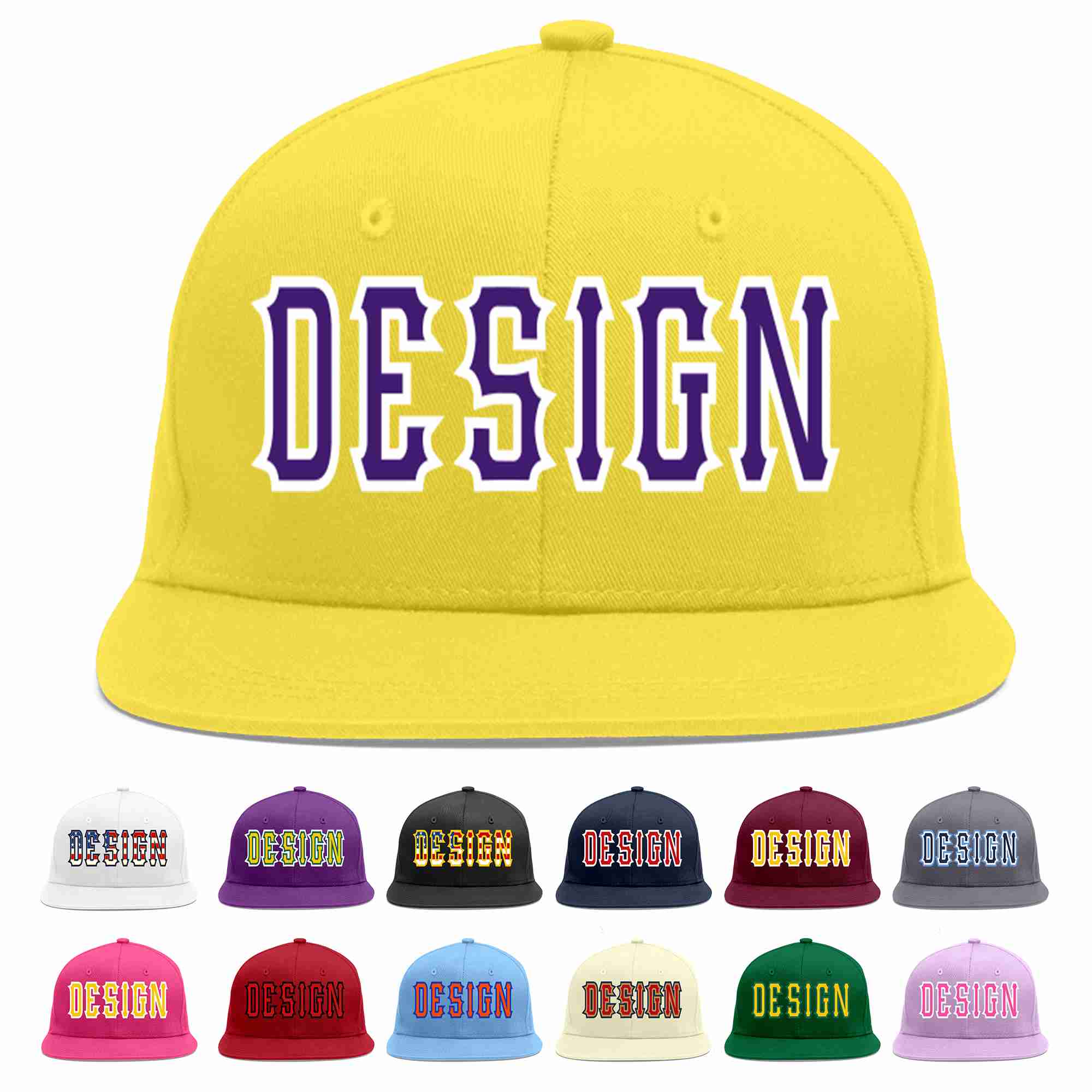 Custom Light Gold purple-White Flat Eaves Sport Baseball Cap Design for Men/Women/Youth