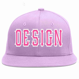 Custom Light Purple Pink-White Flat Eaves Sport Baseball Cap Design for Men/Women/Youth