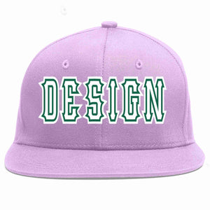 Custom Light Purple White-Kelly Green Flat Eaves Sport Baseball Cap Design for Men/Women/Youth