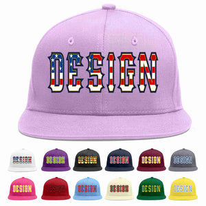 Custom Light Purple Vintage USA Flag-Gold Flat Eaves Sport Baseball Cap Design for Men/Women/Youth