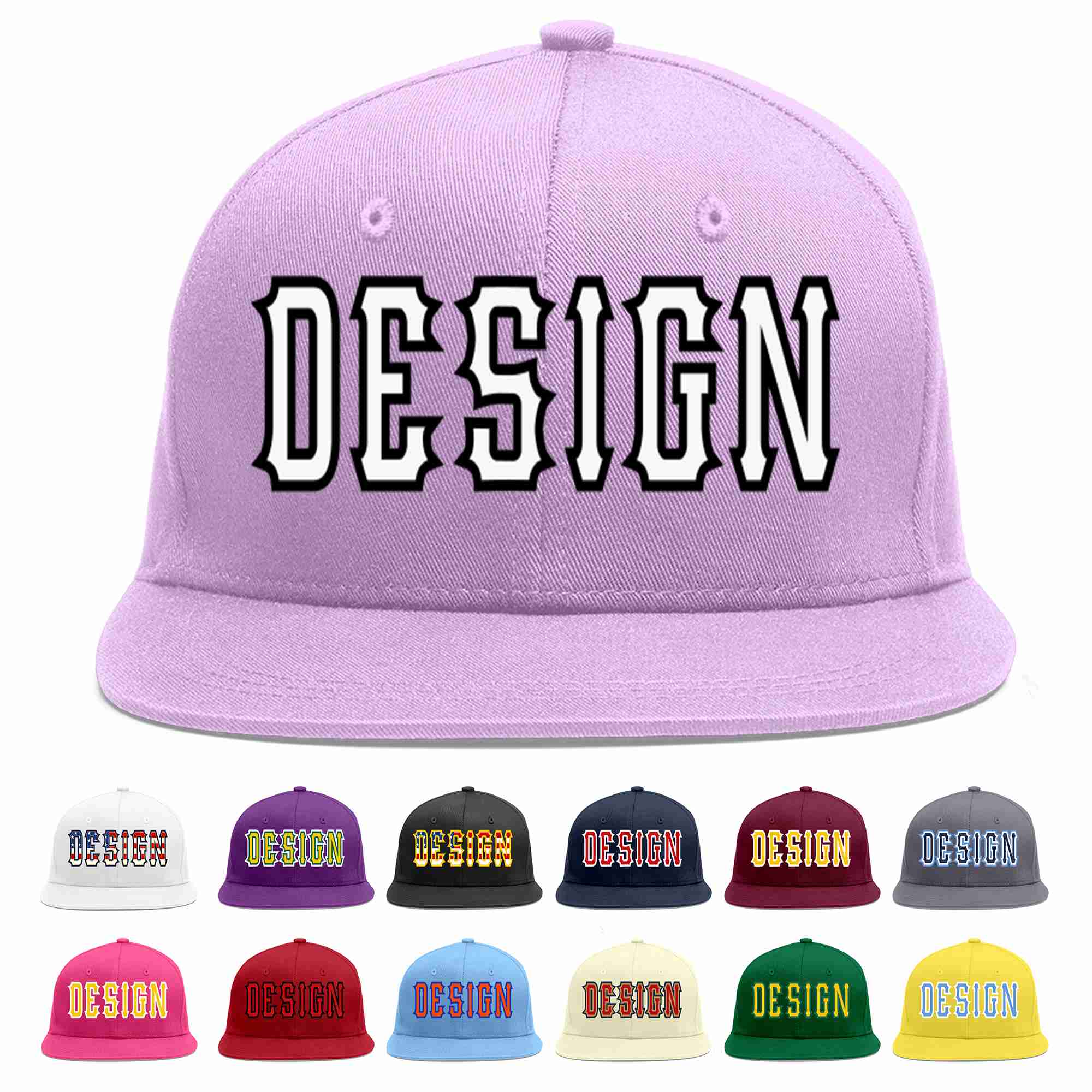 Custom Light Purple White-Black Flat Eaves Sport Baseball Cap Design for Men/Women/Youth