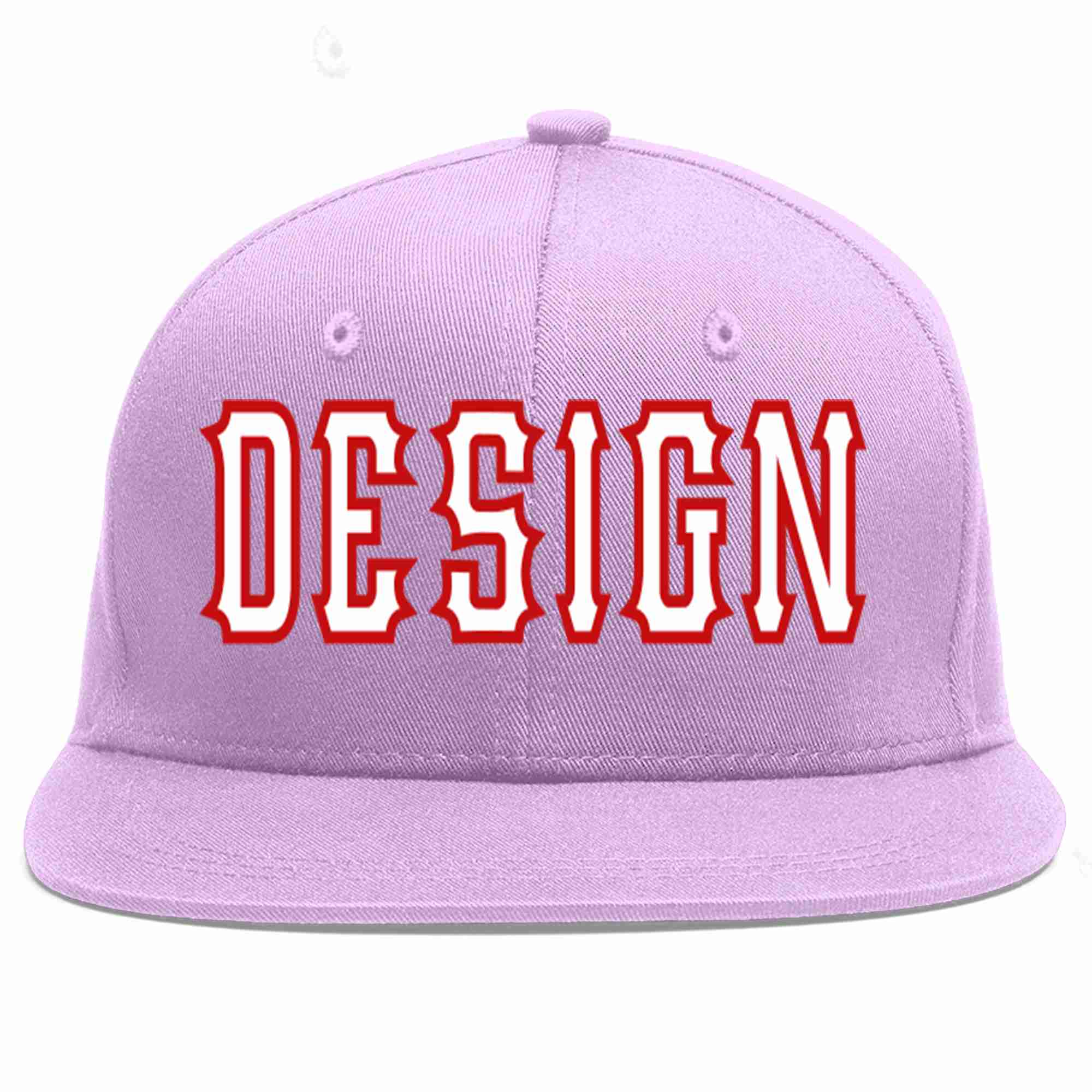 Custom Light Purple White-Red Flat Eaves Sport Baseball Cap Design for Men/Women/Youth