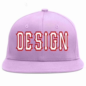 Conception personnalisée de casquette de baseball de sport à avant-toit plat violet clair blanc-rouge pour hommes/femmes/jeunes