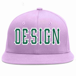 Conception personnalisée de casquette de baseball de sport à avant-toit plat violet clair Kelly vert-blanc pour hommes/femmes/jeunes