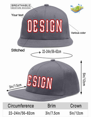 Custom Dark Gray White-Red Flat Eaves Sport Baseball Cap Design for Men/Women/Youth