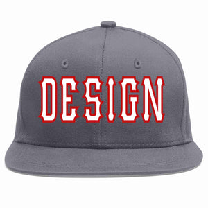 Custom Dark Gray White-Red Flat Eaves Sport Baseball Cap Design for Men/Women/Youth