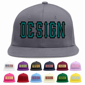 Custom Dark Gray Aqua-Black Flat Eaves Sport Baseball Cap Design for Men/Women/Youth