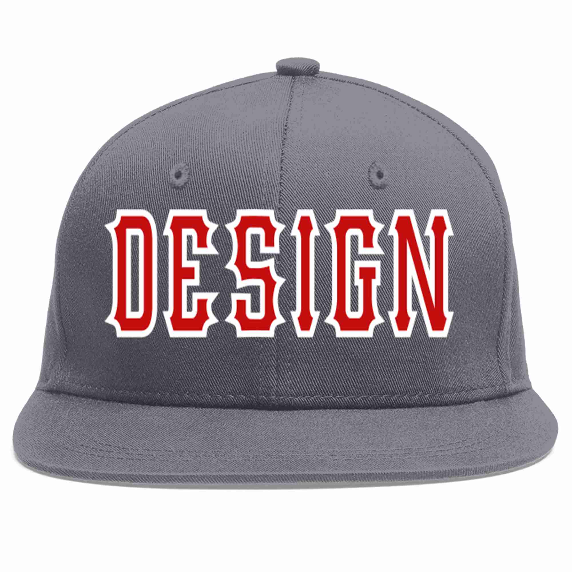 Conception personnalisée de casquette de baseball de sport à avant-toit plat gris foncé rouge-blanc pour hommes/femmes/jeunes