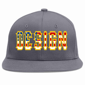 Custom Dark Gray Vintage USA Flag-Gold Flat Eaves Sport Baseball Cap Design for Men/Women/Youth