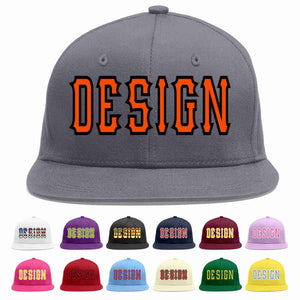 Custom Dark Gray Orange-Black Flat Eaves Sport Baseball Cap Design for Men/Women/Youth