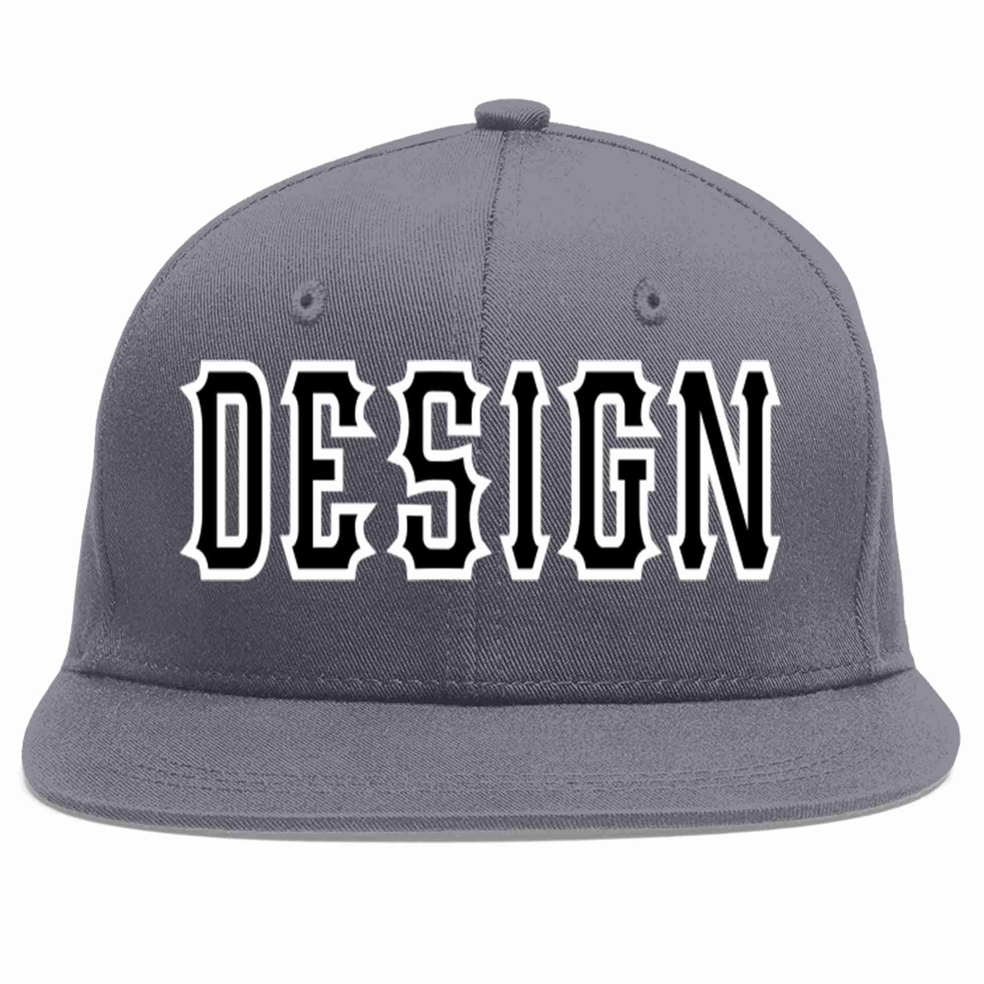 Conception personnalisée de casquette de baseball de sport à avant-toit plat gris foncé noir-blanc pour hommes/femmes/jeunes