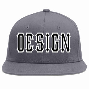 Custom Dark Gray Black-White Flat Eaves Sport Baseball Cap Design for Men/Women/Youth