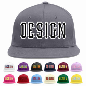 Custom Dark Gray Black-White Flat Eaves Sport Baseball Cap Design for Men/Women/Youth