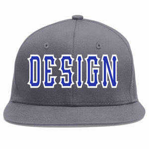 Conception personnalisée de casquette de baseball de sport à avant-toit plat gris foncé royal-blanc pour hommes/femmes/jeunes