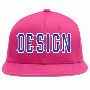 Custom Rose Red Royal-White Flat Eaves Sport Baseball Cap Design for Men/Women/Youth