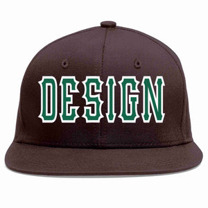 Custom Brown Kelly Green-White Flat Eaves Sport Baseball Cap Design for Men/Women/Youth