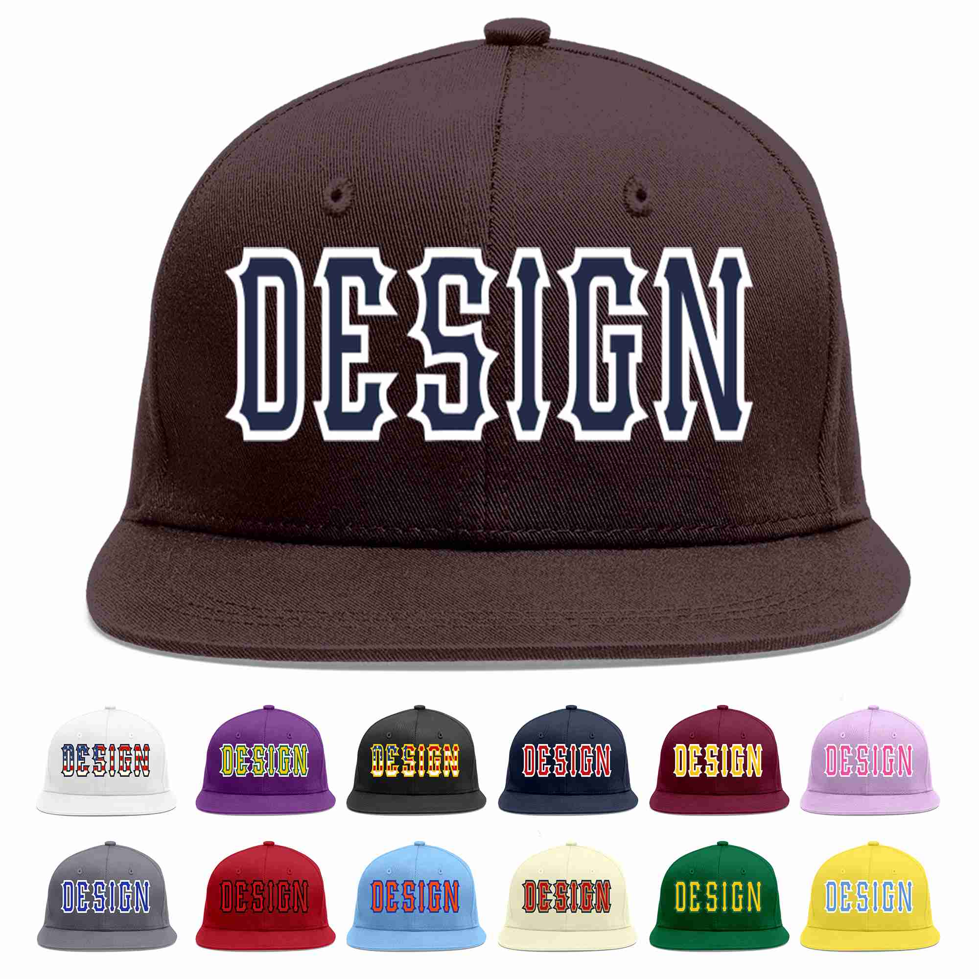 Custom Brown Navy-White Flat Eaves Sport Baseball Cap Design for Men/Women/Youth