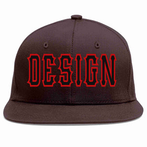 Custom Brown Black-Red Flat Eaves Sport Baseball Cap Design for Men/Women/Youth