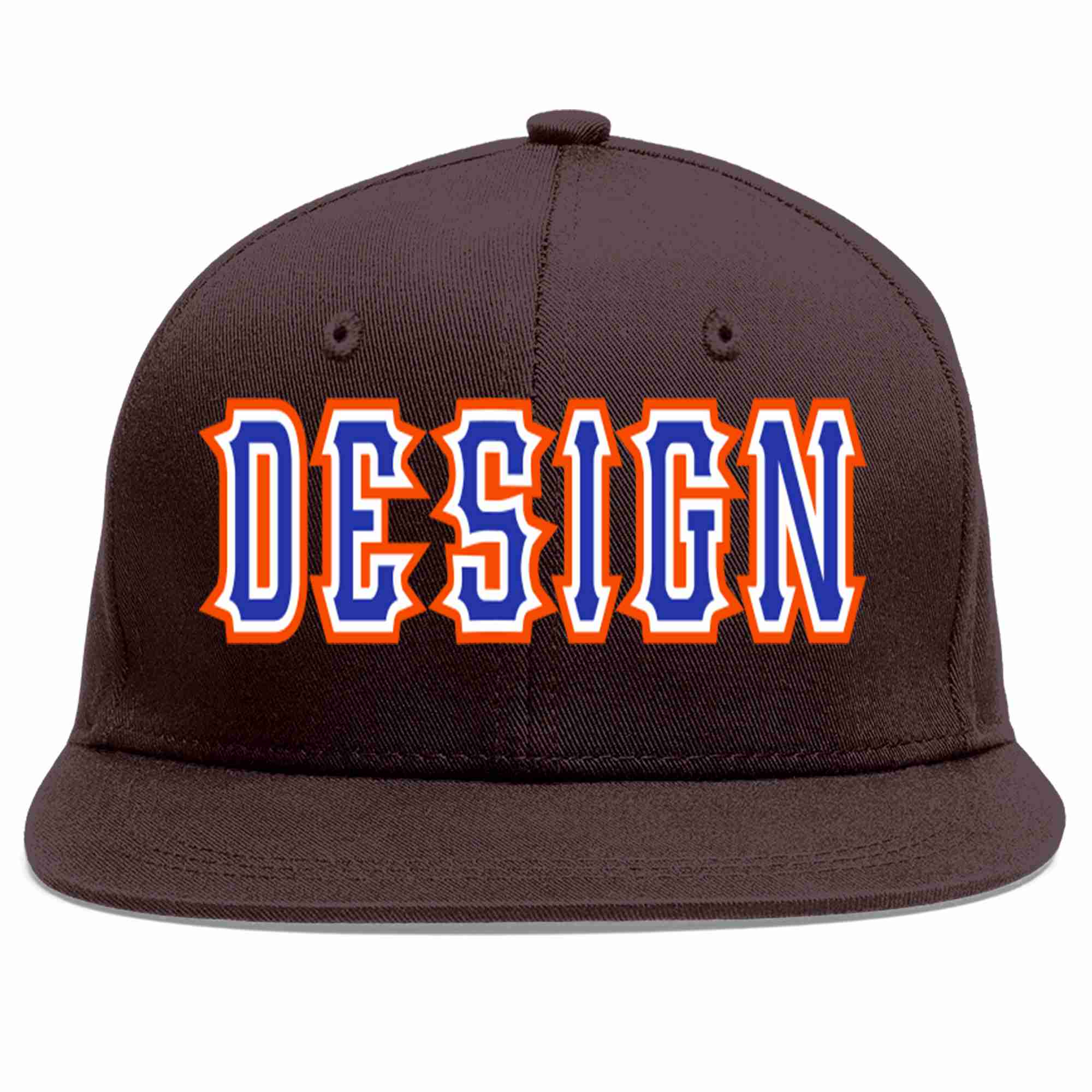 Custom Brown Royal-White Flat Eaves Sport Baseball Cap Design for Men/Women/Youth